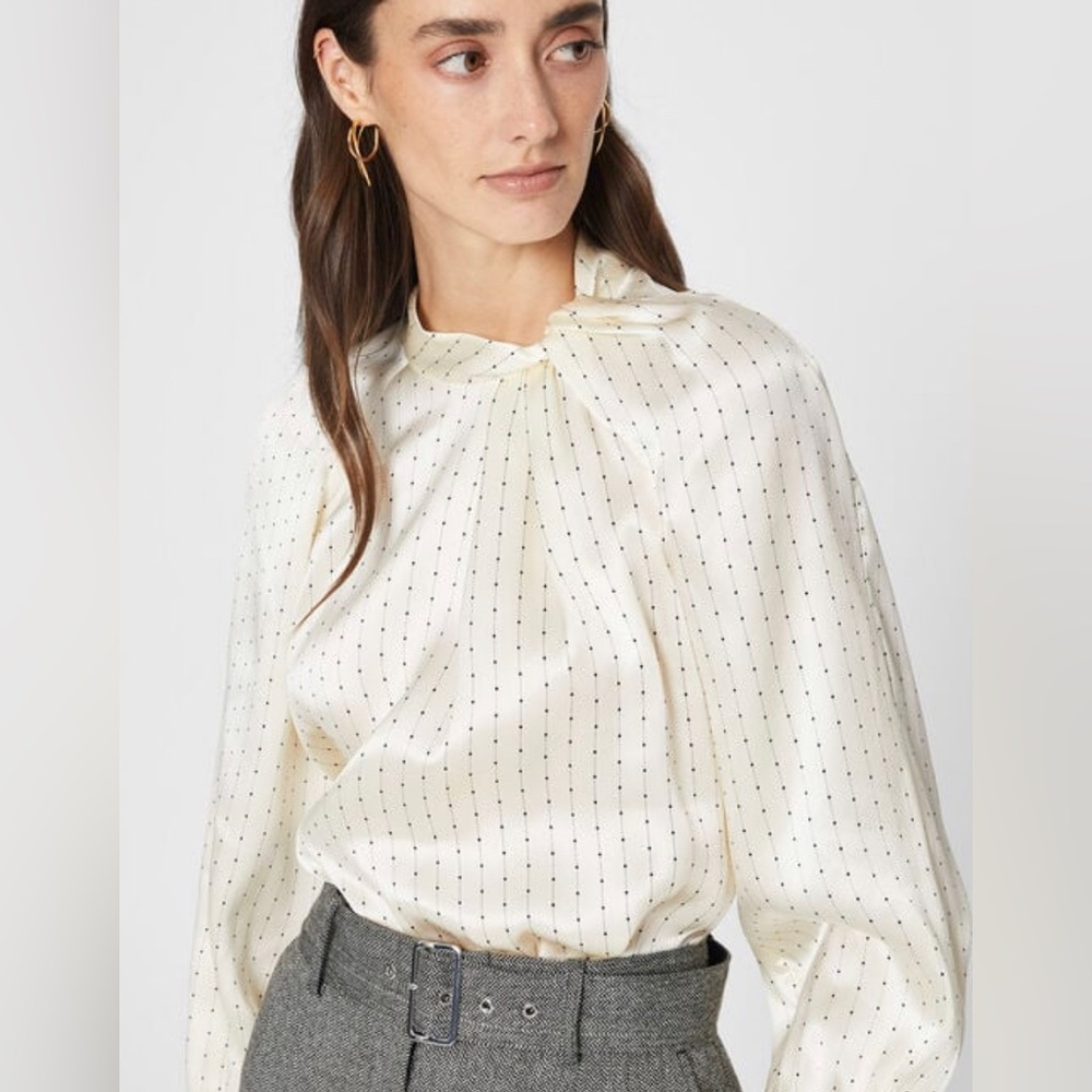 Club Monaco Polka Dot Mock Neck Silk Charmeuse Blouse